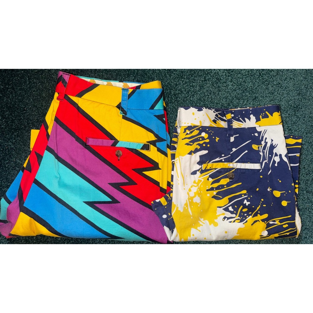 Loudmouth Golf Shorts Bundle Mens 38 Geometric Lightning Paint Splatter 2 Pair